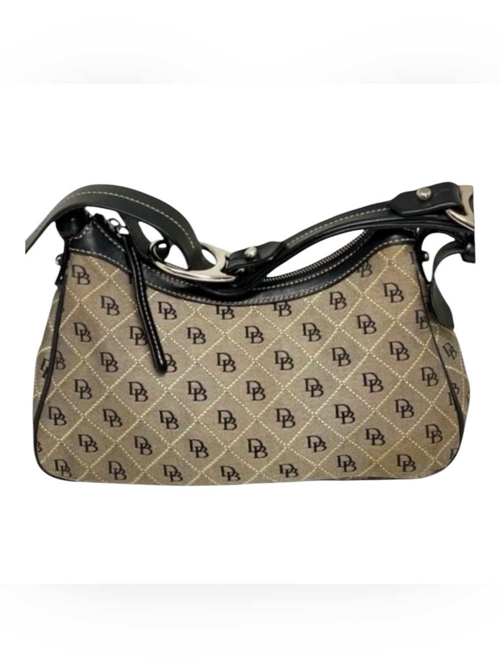 Dooney & Bourke women’s Signature canvas tan & black Boho shoulder handbag/purse